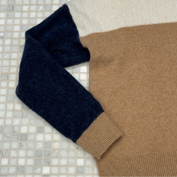 Madewell Wool Blend Colorblock Turtleneck Cream Brown Sweater - Picture 5 of 10